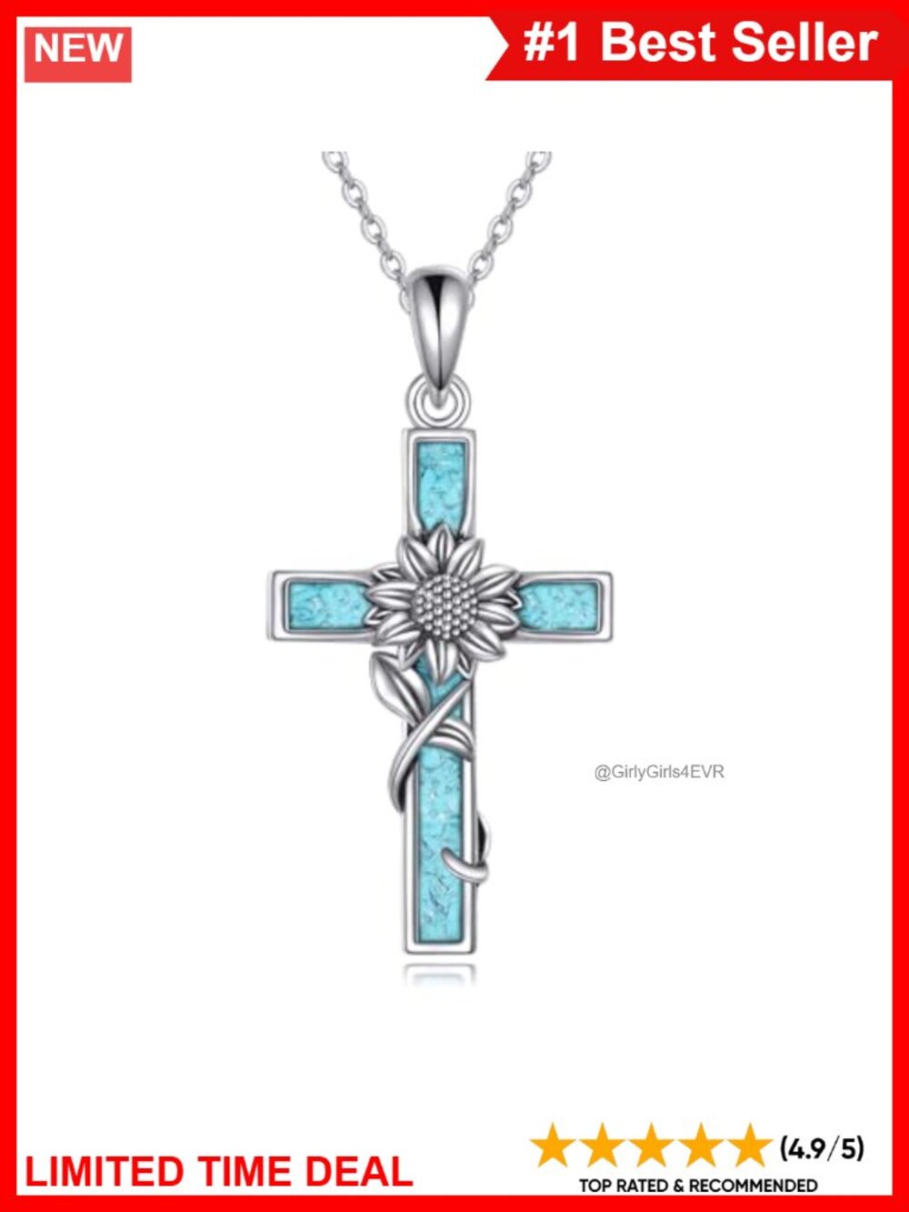 ONE FINITY 925 Sterling Silver Turquoise Cross Pendant Necklace 18+2"